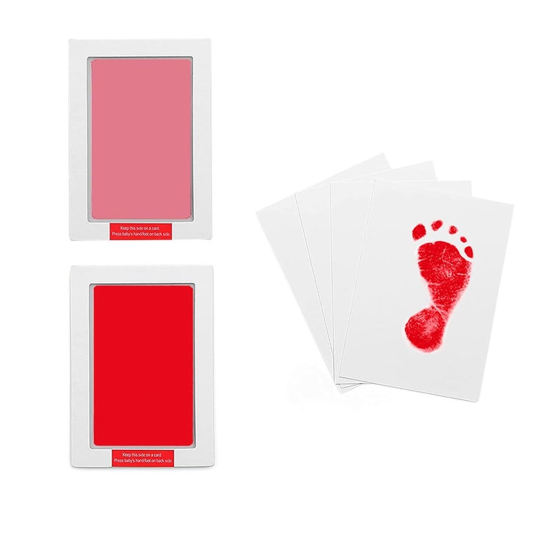 LelonHo 2 Pack Large Inkless Hand and Footprint Kit Clean Touch Ink Pad for Baby Pet Paw Print Kit(1 Pink and 1 Red Ink Pads,4 Imprint Cards) - Image 1